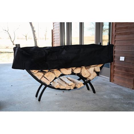 Couverture de Support de Bois de Chauffage Crescent, Protection de Stockage de Tas de Bois Demi-Rond pour Intérieur Extérieur, Noir, Se pose et se retire en quelques gestes (1/5)
