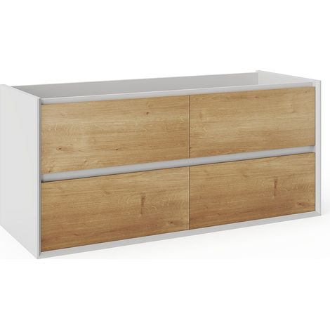 Meuble sous vasque suspendu - Coloris naturel clair et blanc - 120 cm - LANNICK