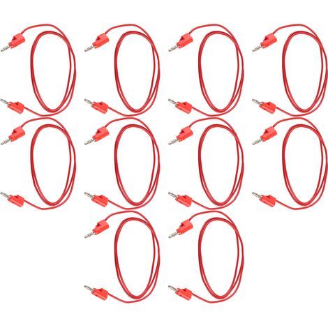 Lot de 10 cordons de test à fiches bananes mâle-mâle, âme en laiton, pour tests électriques J.70006, 4 mm, rouge (1/5)