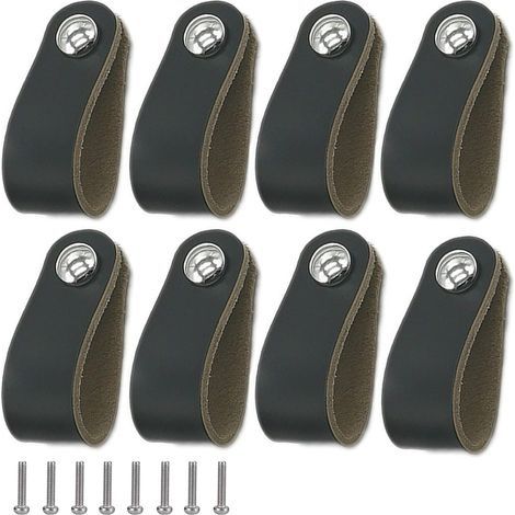 Boutons et poignées de meubles,8 Pièces Poignee Cuir, Facile à installer, Convient à toutes sortes de portes et tiroirs d'armoires,le noir (1/5)