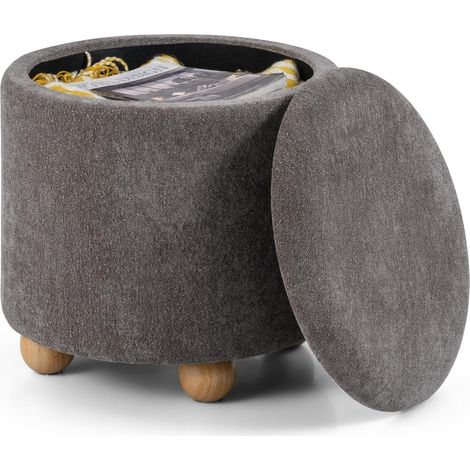 COSTWAY Pouf Rangement Rond, Tabouret Rangement 35 L, Tissu Chenille, Couvercle Amovible, 4 Pieds en Bois Caoutchouc, Pouf Repose Pieds pour Salon Chambre, Charge 150 kg, Ø44,5 x H44,5 cm (Gris) (1/5)