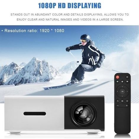 HD Mini projecteur de théâtre à la maison élégant de projecteur à LED HDMI lecteur multimédia EU Plug noir blanc (1/4)