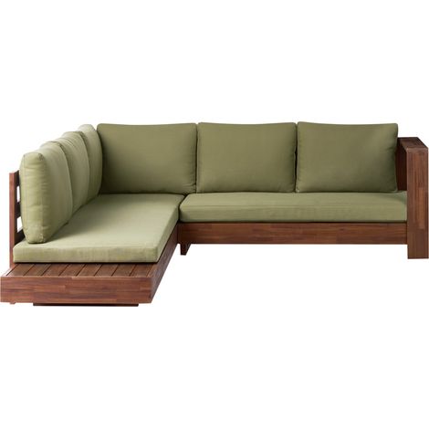 Conjunto esquinero de exterior izquierdo sofá y mesa auxiliar de madera de acacia certificada verde Marettimo (1/5)