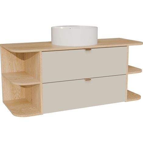 Mobile lavabo sospeso con nicchie e lavabo da appoggio rotondo Beige e naturale chiaro 120 cm - LAVENA (1/5)