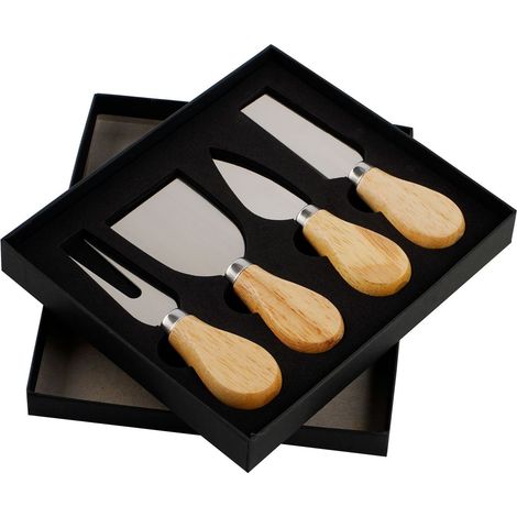 4 Stück Käsemesser Set, Mini-Käsemesser, Holzgriff Käse Schneidemesser Slicer, Käseschneider Set, Käsespaten, Qualität Käsemesser, Edelstahl-Küchenkäse-Werkzeuge, Geschenkset (1/5)