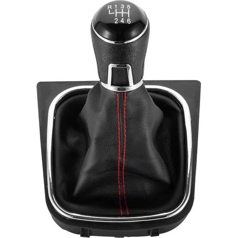 Suitable for Volkswagen Jetta and Golf, dust cover with red piping, gear knob set, black leather interior with black lining, plus gear knob, 6-speed automatic transmission.--DTEKGAZ