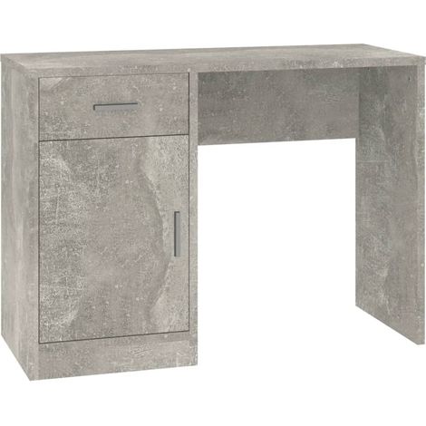 Bureau table poste de travail meuble d'ordinateur informatique étude avec tiroir et armoire 100 x 40 x 73 cm gris (1/5)