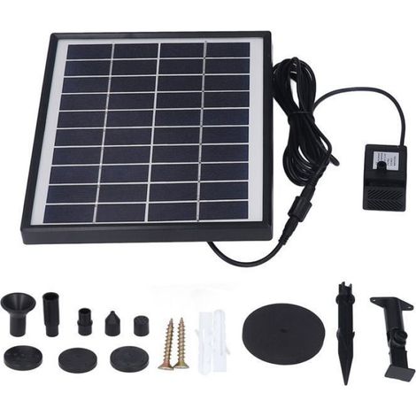 Fontaine solaire 10 V 6 W avec buse remplaçable et anti-obstruction. Convient aux bassins, piscines et jardins. (1/5)