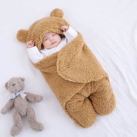Gigoteuse - Ourson Enveloppante - Pour Bébé 0 à 6 Mo - Coton Et Faux Cachemire - Gris - Taille 3 à 6 Mo