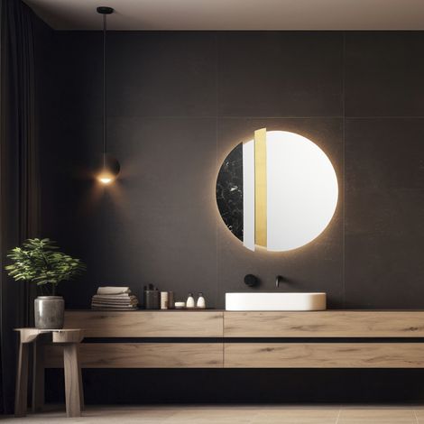 Specchio moderno 80 cm con decori foglia oro e effetto marmo nero - KEVIN (1/3)