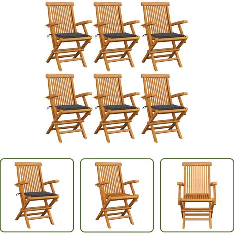 Chaises de jardin pliables - Chaises de jardin avec coussins anthracite lot de 6 Bois teck (1/5)