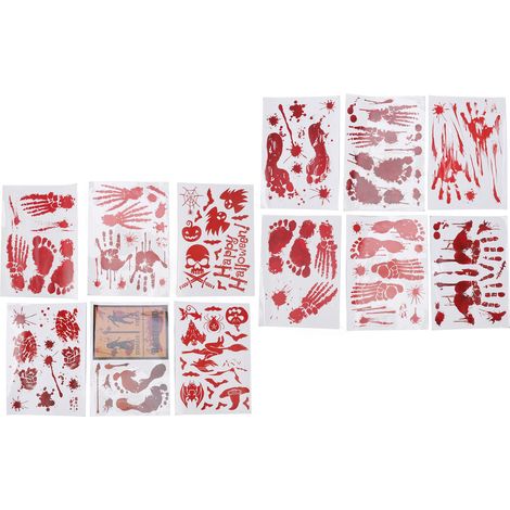 12 autocollants empreintes de mains et de pieds ensanglantés, styles variés, couleurs vives, décorations d'Halloween pour créer des scènes d'horreur à faire soi-même (1/5)