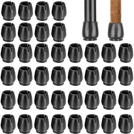 Tapones goma patas silla (40 Tapones negros patas silla, Protectores suelos madera, arañazos, 40 unidades, 12-16 mm (1/5)