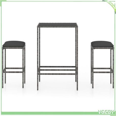 Ensemble de bar de jardin - FAFEICY - 3064818 - Résine tressée - 2 tabourets avec coussins - Dessus verre trempé (1/5)