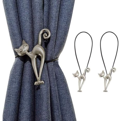 Embrasses Magnétiques pour Rideaux Forme de Chat (Lot de 2) Style Vintage, Clips Solides, sans Perçage - Idéales pour Maison, Bureau, Café et Balcon (1/5)
