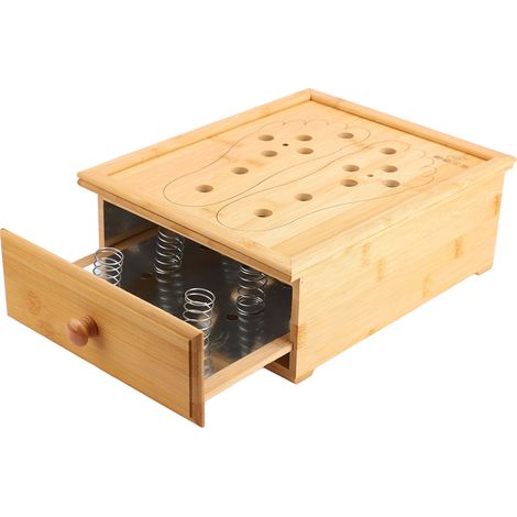 Boîte de moxibustion pour pieds en bambou brillant, 6 emplacements, 6 évents, tiroir porte-bâton de moxa, utilisation podale. (1/5)