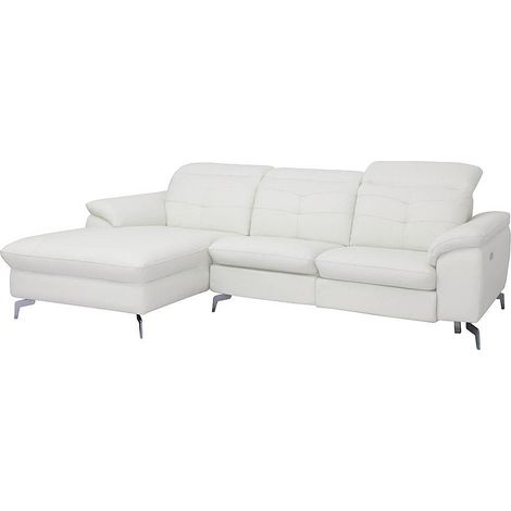 Divano angolare relax elettrico in pelle di bufalo Bianco - Angolo a sinistra - LISMORE
