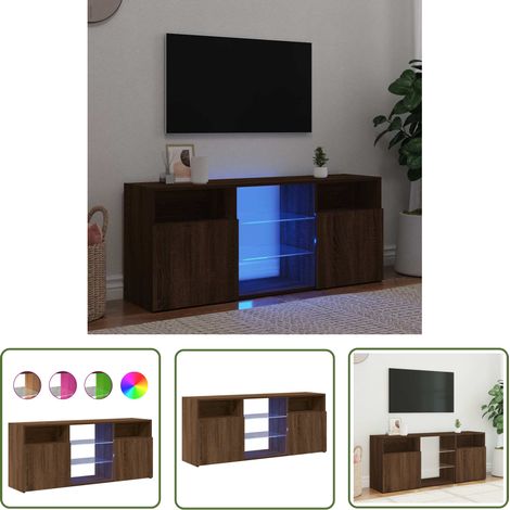 The Living Store Meuble TV avec lumières LED Chêne marron 120x30x50 cm - Meubles Tv - Meuble Tv - Luminaire Led - Meuble Lumineux - Décoration Intérieure (1/5)