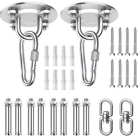 Kit Crochet Plafond Charge Lourde Acier Inoxydable 304, 450 kg Crochet Balancoire Plafond 360° Rotation Fixation pour Balançoire, pour Hamac de Chaise Suspendue Sac de Boxe Serviette Yoga