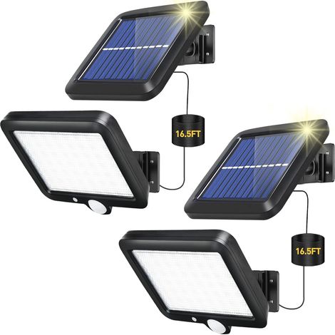 Lampe Solaire Exterieur - 180 Lm - Capteur De Mouvement PIR 120° - Étanche IP65 - 3 Modes - Câble Séparé 5 M - Pour Jardin Et Extérieur - 2 Pièces