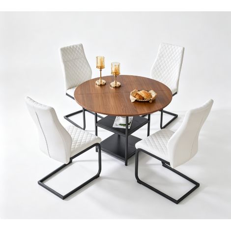 Set da pranzo rotondo 107 cm con 4 sedie, MDF e metallo, stile industriale (1/5)
