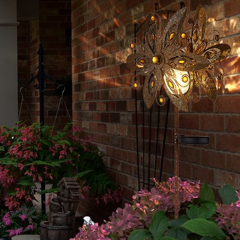 Solarleuchte Windrad Solarlampe Erdspieß Gartendeko Solar Gartenstecker rost, Metall, LED warmweiß, LxBxH 32x17,5x124 cm