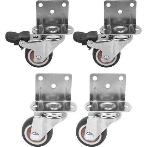 Lot de 4 roulettes à fixation latérale extra robustes 1,5 po en L, 2 avec frein et 2 sans frein, pour meubles et valises (1/5)