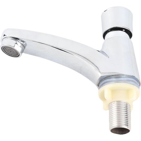 Robinet de lavabo Kste à un seul bouton, robinet d'évier chromé à fermeture automatique et économie d'eau, robinet de lavabo moderne (1/5)
