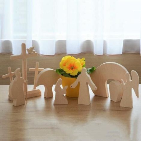 Crèche De Pâques - Scène De Résurrection En Bois Massif - Décoration Intérieure Pour Fête Religieuse - Ensemble De 10 Pièces (1/4)