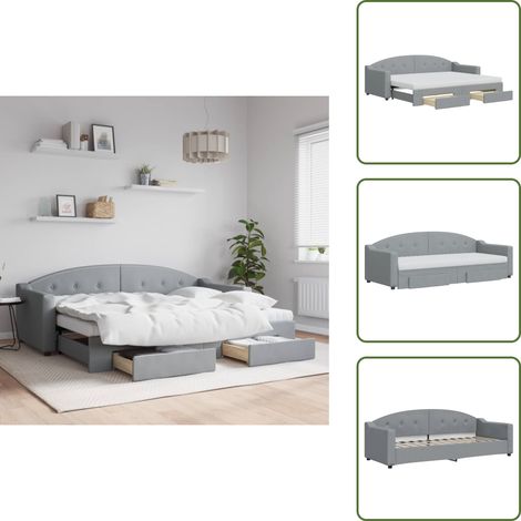 The Living Store Lit de jour avec gigogne et tiroirs gris clair 80x200 cm tissu - Lit De Jour - Canapé Lit - Lit Gigogne - Meuble Multifonctionnel - Lit D'appoint (1/5)
