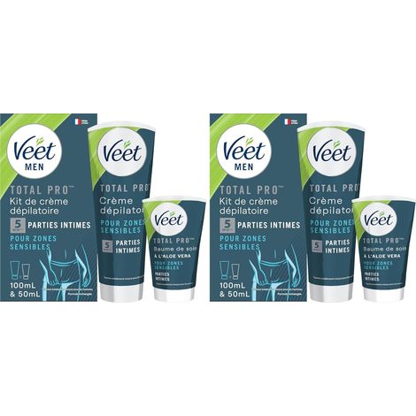Men - Kit d’Épilation Parties Intimes - Crème Dépilatoire 100ml et Baume de Soin 50ml - Zones Sensibles (Lot de 2)