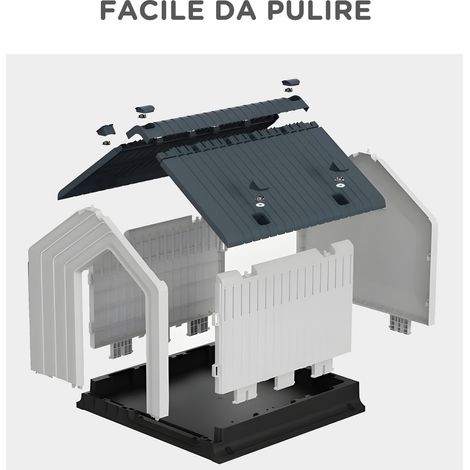 Cani mini et petits, niche imperméable grise en plastique 62x61x60 cm, avec fenêtre extérieure (1/5)