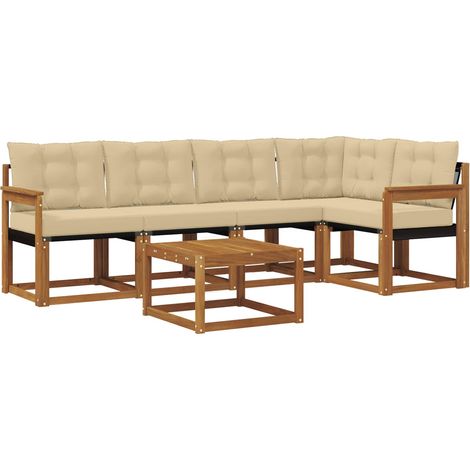 Outdoor Sofa Set with Cushion 6 pcs Natural and Beige vidaXL