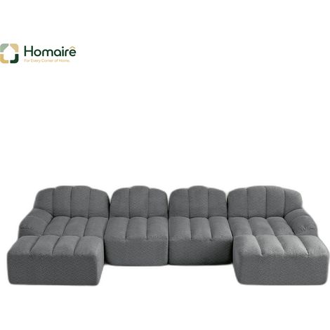 Canapé modulable en polaire gris avec accoudoirs 366 x 165 x 79 cm HOMAIRE (1/5)