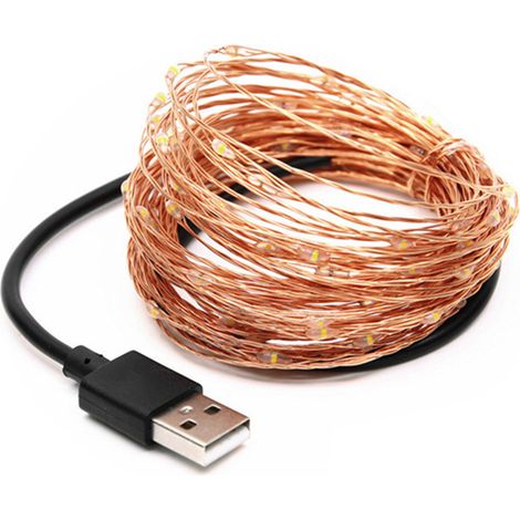 Guirnalda de luces de alambre de cobre con alimentación USB de 5 V, luces de hadas, luces decorativas para fiestas (5 m, 50 luces, multicolor/RGB) (1/5)