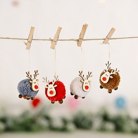 Décoration de Noël en feutrine - Petit ornement de cerf et renne pour sapin, cadeau (lot en sachet) couleurs rouge, gris, blanc, marron (1/5)