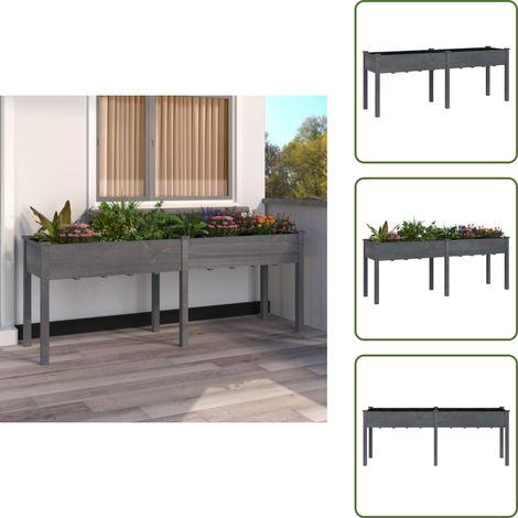 Pflanzkübel mit Einsatz Grau 203x53x76 cm Massivholz Tanne - Holzpflanze - Gartentöpfen - Blumenerde - Balkonmöbel - Terrasse Dekoration (1/5)