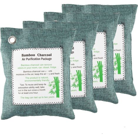 Ensemble de 4 sacs de bambou de charbon activé 200g, absorbant les odeurs, 20x15cm, polyvalent et pratique (1/3)