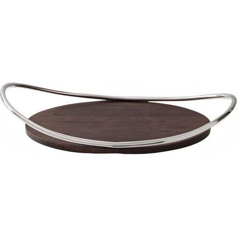 Stainless Steel Tray, Round Serving Tray with Handles, Glossy Finish, Safe to Move Solid Wood Tray with Round Bottom and Double Arc Handle (1/5)
