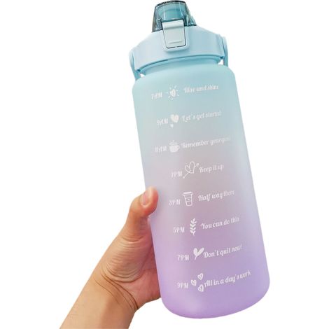 Botella de agua reutilizable de 2 litros con pajita y marcador de tiempo - Botella aislada para deportes y senderismo - Para gimnasio y (1/5)