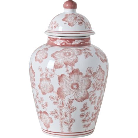Vase mit Deckel MOGUER Porzellan 36 cm Rot / Weiß