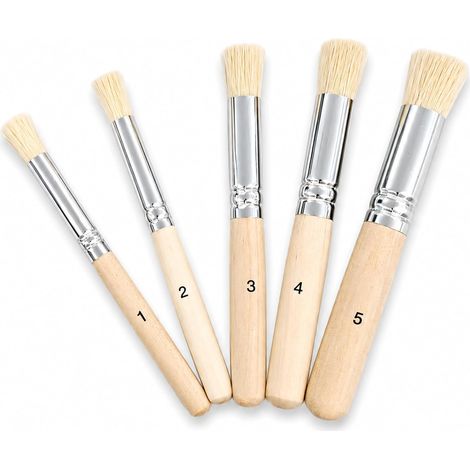 Lot de 5 brosses à pochoir rondes avec manches en bois  brosses à poils naturels pour peintures acryliques, à la craie et aquarelles  adaptées aux tissus, aux murs et aux meubles (1/5)