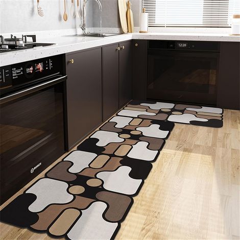 Non-slip and absorbent kitchen mat, spliced style diatomite kitchen mat, quick-drying absorbent runner mat for kitchen in front of sink (45x180cm, Coffee color) (1/5)