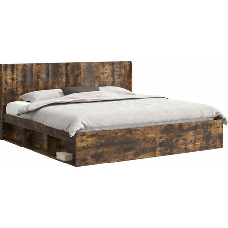 Bed Frame with Storage and Headboard Smoked Oak 200 x 200 cm vidaXL (1/5)