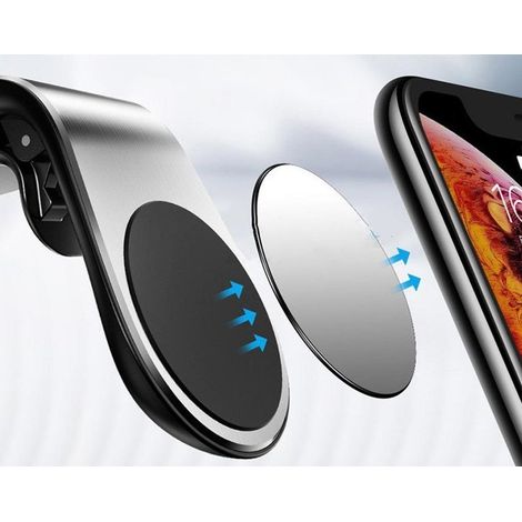 Support Téléphone Portable Pour Voiture - Fixation Magnétique Sur Grille De Ventilation - Compatible iPhone Samsung Huawei Et Autres Smartphones - 3 Plaques Métalliques Incluses (1/3)