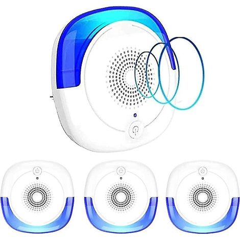 Set mit 4 Ultraschall-Schädlingsbekämpfern, elektrisches Insektenabwehrgerät für den Innenbereich, wehrt Mücken, Kakerlaken, Fliegen und Mäuse ab, 100% sicher und ungiftig.