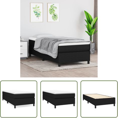 The Living Store Cadre de lit sans matelas noir 90x200 cm tissu - Cadre De Lit - Lit Simple - Lit Noir - Literie - Meuble Chambre (1/5)