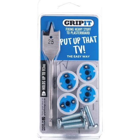 GRIPIT Grip it Blue TV Hanging Kit for Plasterboard Hollow Wall 113kg Capacity (1/8)