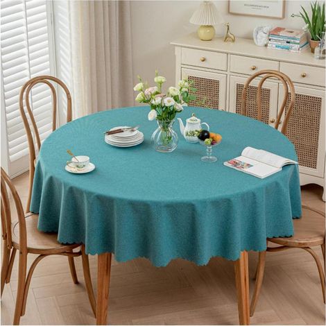 Nappe ronde 180 cm, antitache, imperméable, bleu paon
