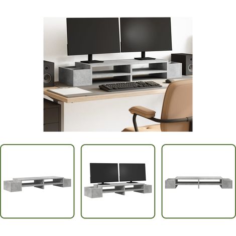 Rangement bureau - Support de moniteur avec rangement gris béton bois d'ingénierie (1/5)